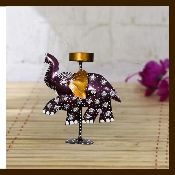 MATAL TABLE DECOR HAND I CRAFTS ELEPHANT T-LITE
