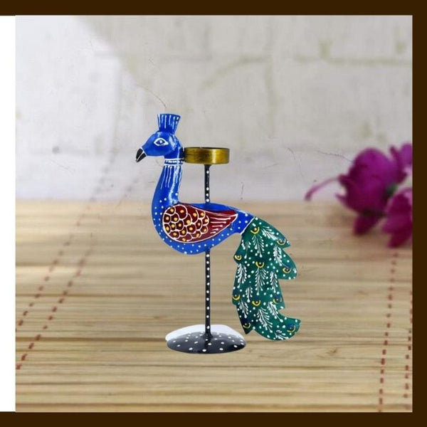 MATAL TABLE DECOR HAND I CRAFTS PEACOCK T-LITE