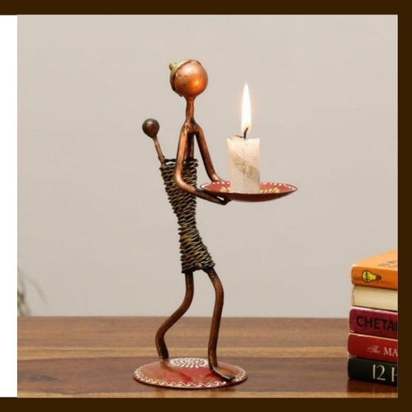 MATAL TABLE DECOR HAND I CRAFTS LADY  BABY  SINGLE CANDLE STAND