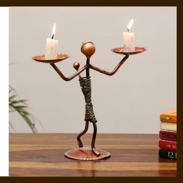 MATAL TABLE DECOR HAND I CRAFTS LADY BABY DOUBLE CANDLE STAND