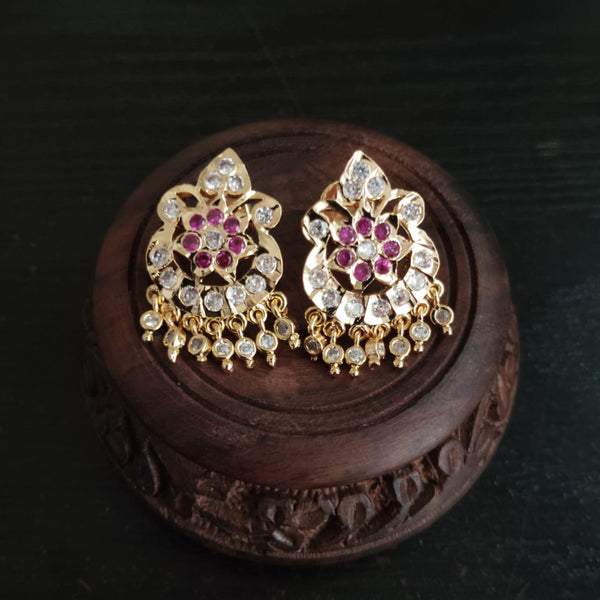 Impon earrings with red and clear gemstones