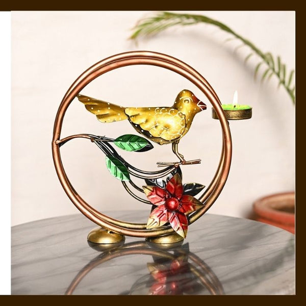 MATAL TABLE DECOR HAND I CRAFTS ROUND BIRD T-LITE