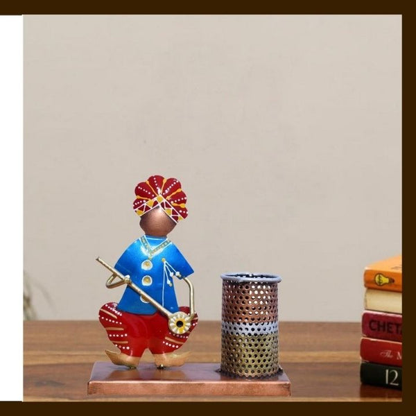 MATAL TABLE DECOR HAND I CRAFTS BLUE MEN PEN STAND