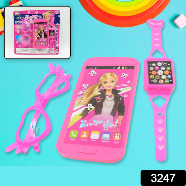Barbiee Musical Phone, Watch & Glasses Set for Girls – ABS Calling Toy (3-Piece, Battery Not Included)
