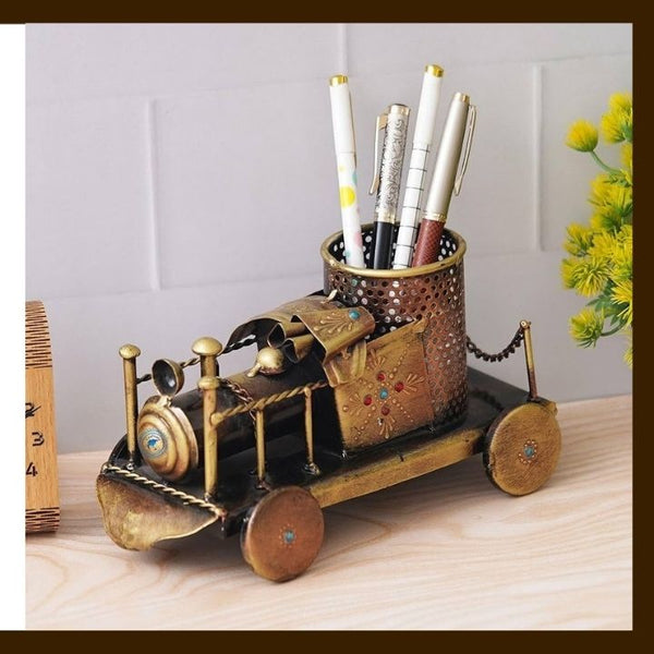 MATAL TABLE DECOR HAND I CRAFTS ENGINE PEN STAND ANTIQUE