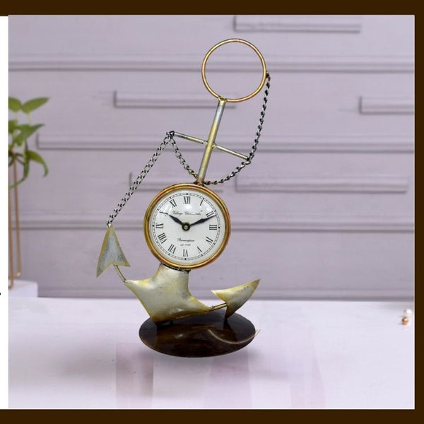 MATAL TABLE DECOR HAND I CRAFTS ANCHOR CLOCK 