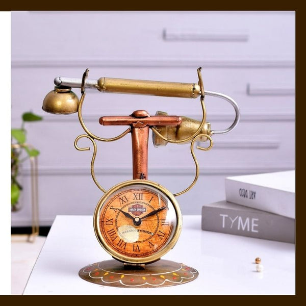 MATAL TABLE DECOR HAND I CRAFTS TELEPHONE WITH  CLOCK 