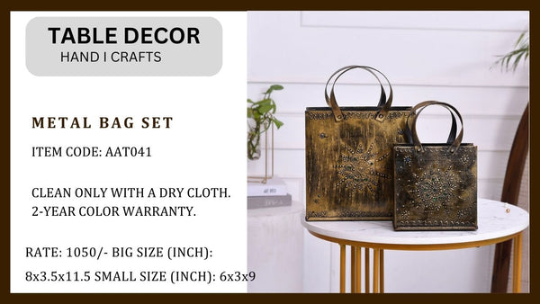 MATAL TABLE DECOR HAND I CRAFTS METAL BAG SET
