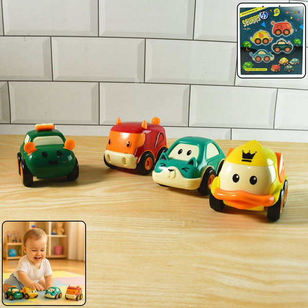 Funwoods Animal Cartoon Pull-Back Toy Car - (4 Pc / Set)