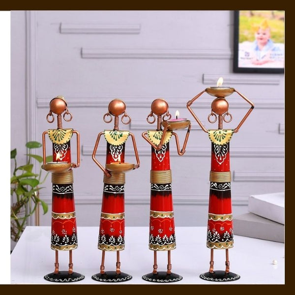 MATAL TABLE DECOR HAND I CRAFTS LABOUR LADY RED  SET OF 4