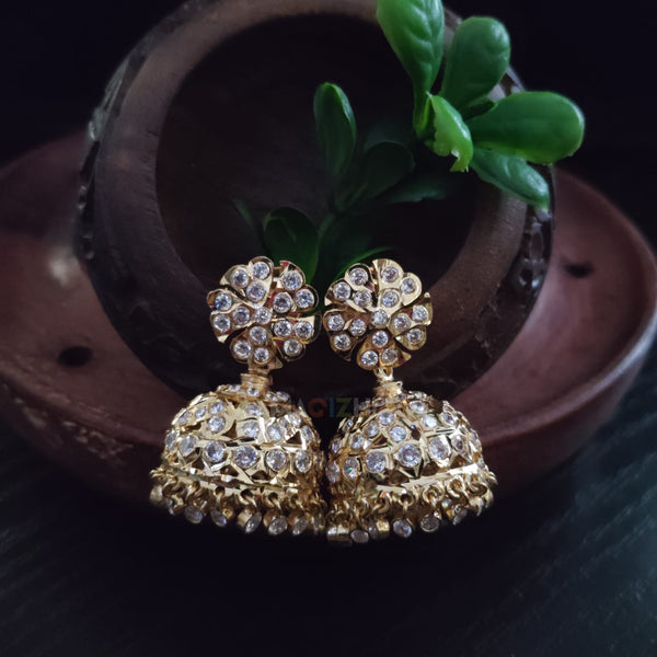 impon Jhumka Earrings with clear stones