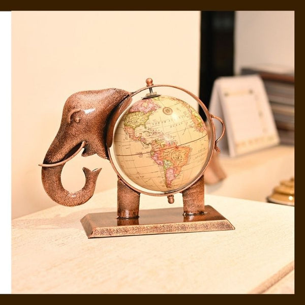 MATAL TABLE DECOR HAND I CRAFTS ANTIQUE  ELEPHANT GLOBE SMALL