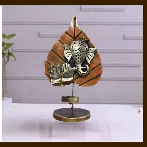METAL TABLE DECOR PAN GANESH GREEN