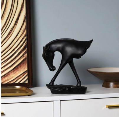 RESIN ITEMS HANDICRAFT 2 LEG HORSE BLACK