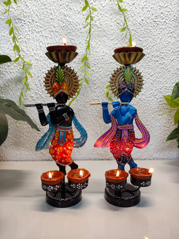 Big Chakra Katori Krishna + 2 Tiki Tlight Stand