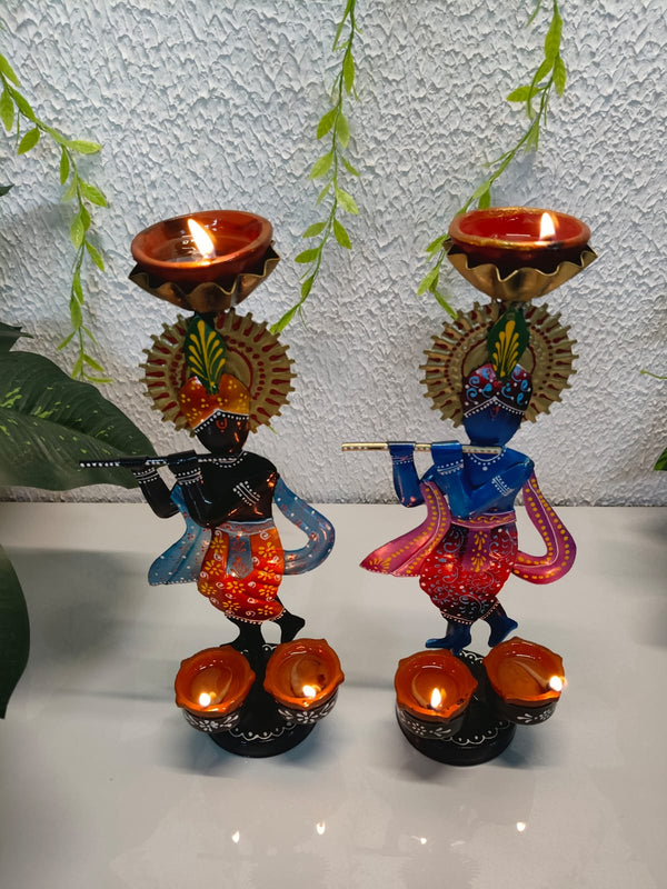 Big Chakra Katori Krishna + 2 Tiki Tlight Stand